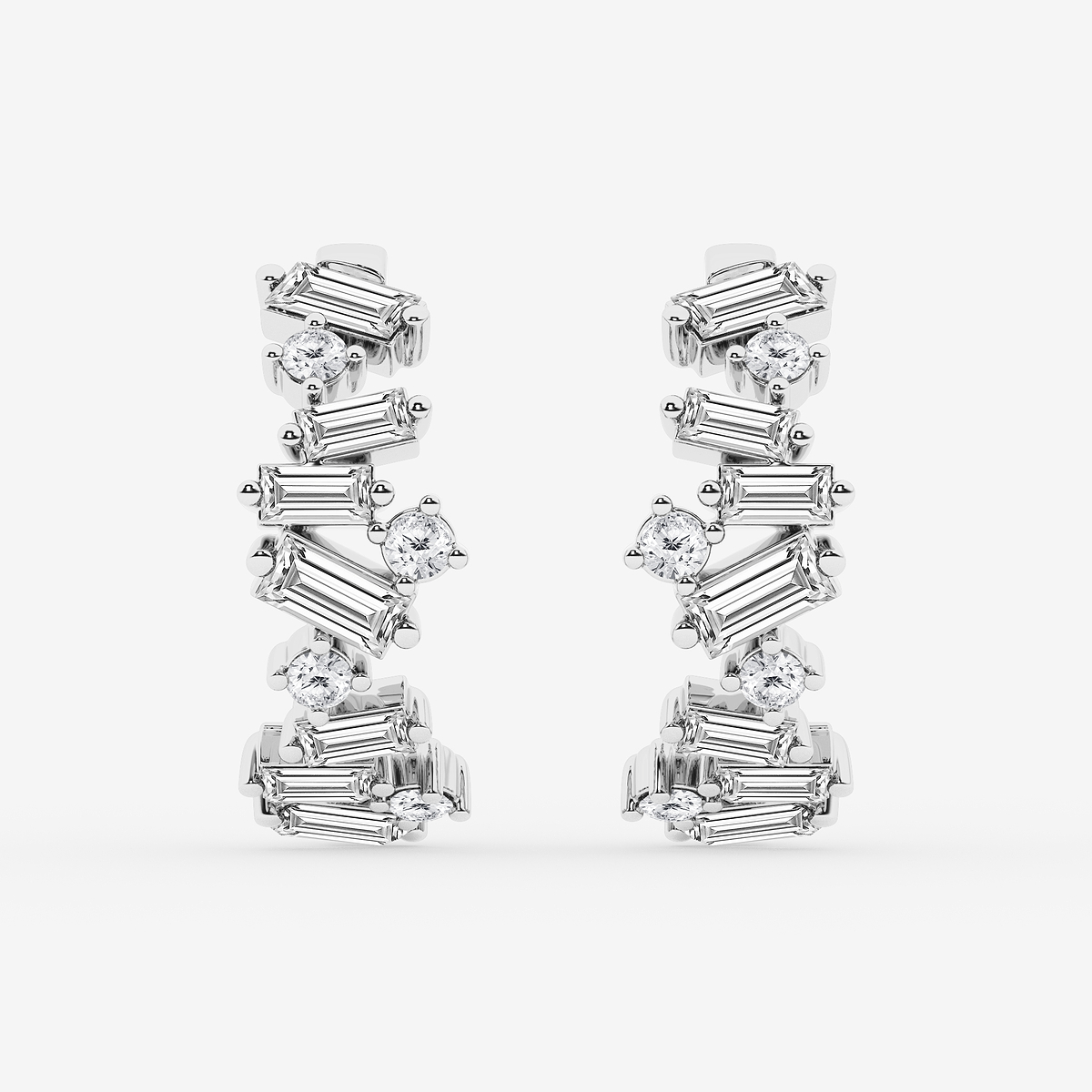 3 ctw Baguette and Round Lab Grown Diamond Hoop Earrings